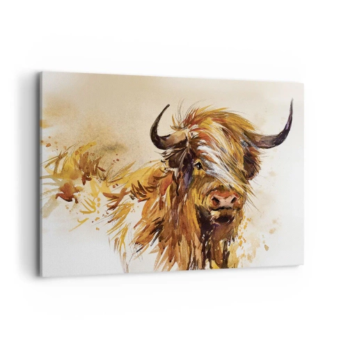 Cuadro sobre lienzo - Impresión de Imagen - Retrato de un toro en estilo artístico de acuarela. - 120x80cm - El orgullo del líder - Decoración de pared moderna para salón y dormitorio ARTTOR