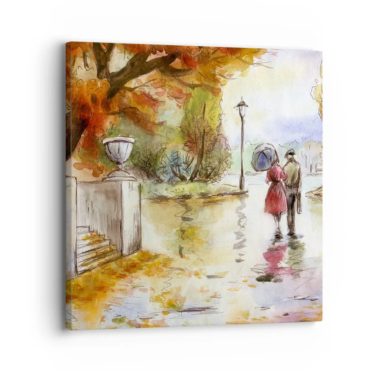 Cuadro sobre lienzo - Impresión de Imagen - Un otoño romántico en el parque - 30x30 cm