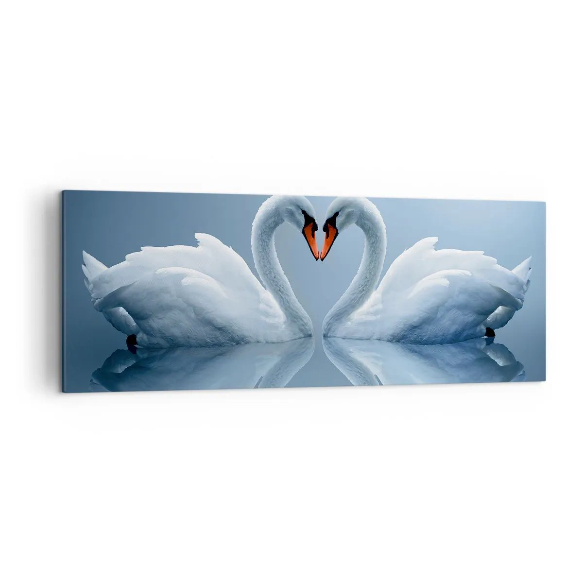 Cuadro sobre lienzo - Impresión de Imagen - Dos cisnes formando un corazón en una superficie tranquila del agua. - 140x50cm - Tiempo de amor - Decoración de pared moderna para salón y dormitorio ARTTOR