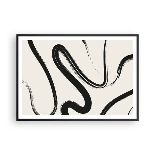 Póster en marco negro - Líneas curvas en blanco y negro sobre un fondo claro - 100x70cm - Fantasía en blanco y negro - Decoración de pared moderna para salón y dormitorio ARTTOR