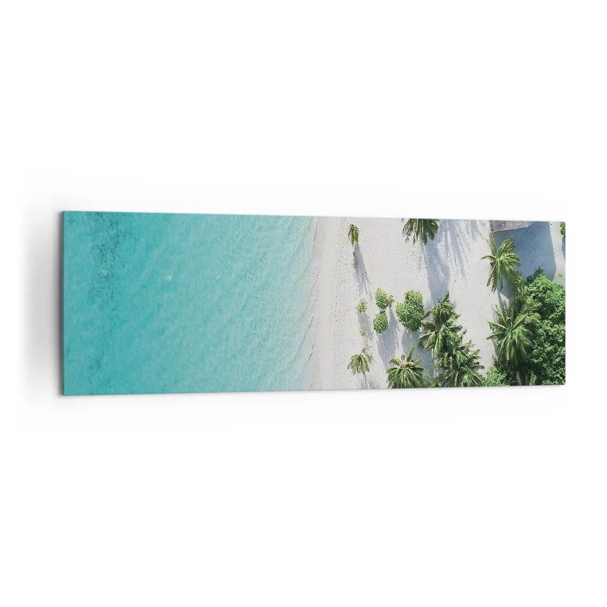 Cuadro sobre lienzo - Impresión de Imagen - Una vista de pájaro de una playa tropical con agua turquesa y palmeras. - 160x50cm - Vacaciones en el paraíso - Decoración de pared moderna para salón y dormitorio ARTTOR