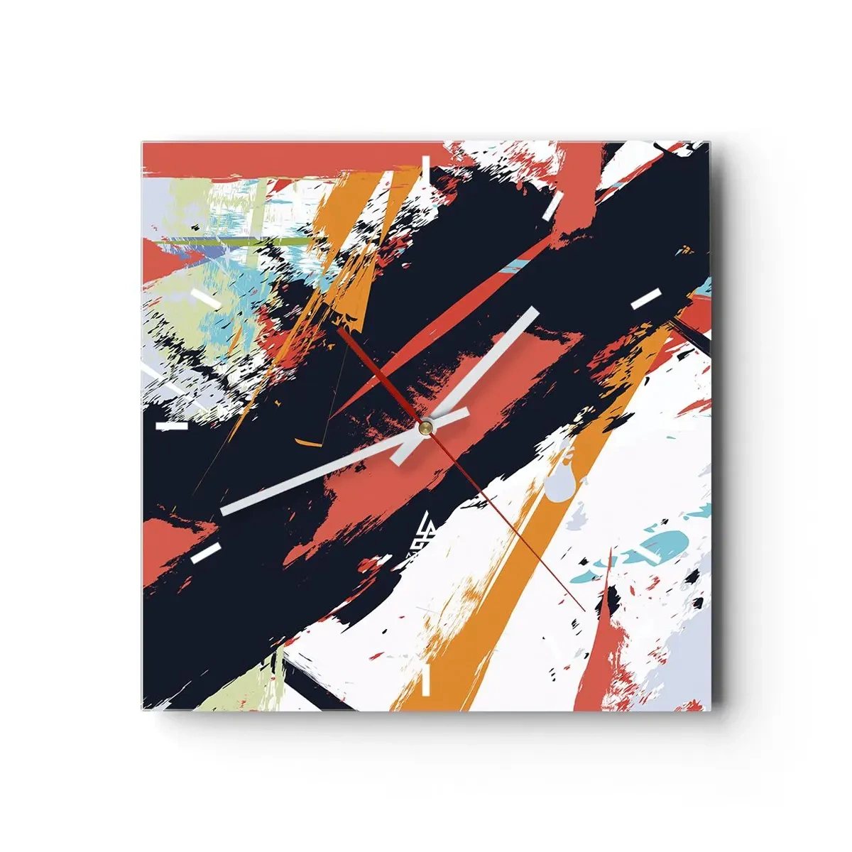 Reloj de pared - Reloj de vidrio - Pinceladas abstractas en colores vibrantes - 30x30cm - Composición dinámica - Decoración de pared moderna para salón y dormitorio ARTTOR