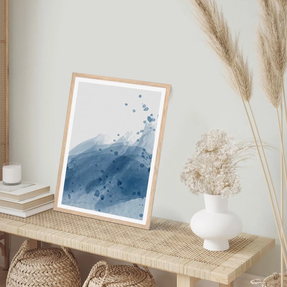 Póster en marco roble claro - Tul azul - 30x40 cm