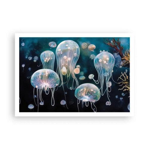 Póster - Delicadas medusas en el mundo submarino - 100x70cm - Globos submarinos - Decoración de pared moderna para salón y dormitorio ARTTOR
