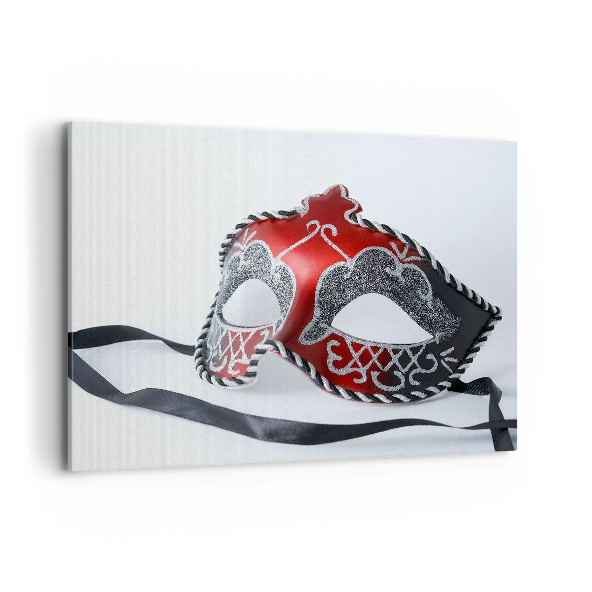 Cuadro sobre lienzo - Impresión de Imagen - Máscara de carnaval roja sobre un fondo claro - 100x70cm - Invitación al baile - Decoración de pared moderna para salón y dormitorio ARTTOR