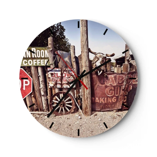 Reloj de pared - Reloj de vidrio - Decoraciones rústicas con ruedas de madera y calavera de toro. - 30x30cm - Y el tiempo se detuvo - Decoración de pared moderna para salón, cocina y dormitorio ARTTOR