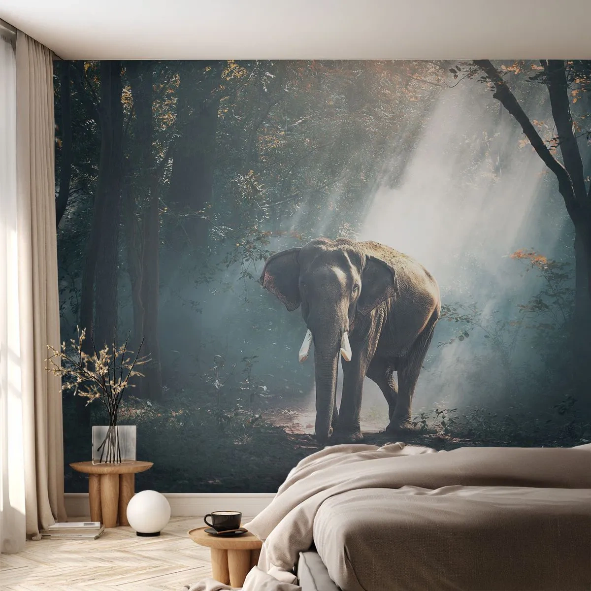 Fotomural Premium Sand - Un paseo tranquilo - animales, Elefante, Selva - 300x210 cm