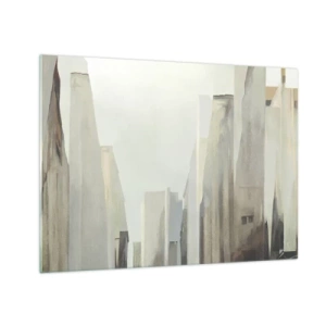 Cuadro sobre vidrio - Impresiones sobre Vidrio - Una visión abstracta de edificios urbanos en una paleta apagada - 70x50cm - Un sueño de ciudad - Decoración de pared moderna para salón y dormitorio ARTTOR