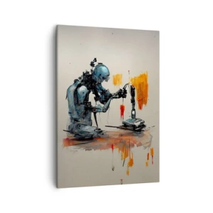 Cuadro sobre lienzo - Impresión de Imagen - Robot trabajando con fondo abstracto - 50x70cm - Próximamente... - Decoración de pared moderna para salón y dormitorio ARTTOR