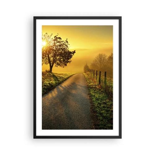 Póster en marco negro - Un camino entre los campos al amanecer. - 50x70cm - Tarde melosa - Decoración de pared moderna para salón y dormitorio ARTTOR
