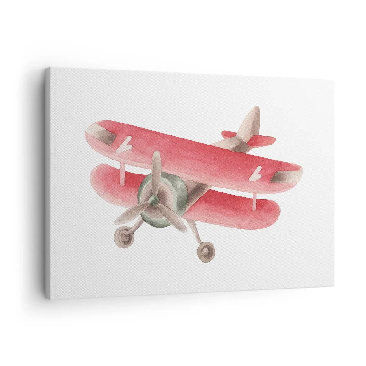 Cuadro sobre lienzo - Impresión de Imagen - Avión retro rojo sobre fondo blanco - 70x50cm - Listo para surcar los cielos - Decoración de pared moderna para salón y dormitorio ARTTOR