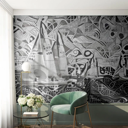 Fotomural Premium Sand - Navegación abstracta en blanco y negro - 100x70cm - Entre las olas - Decoración de pared moderna para salón y dormitorio ARTTOR