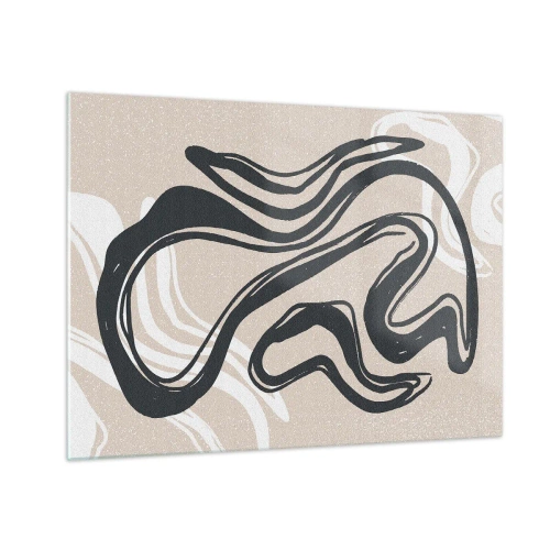 Cuadro sobre vidrio - Impresiones sobre Vidrio - Línea negra expresiva sobre fondo beige en estilo abstracto. - 70x50cm - Expresión multiplicada - Decoración de pared moderna para salón y dormitorio ARTTOR