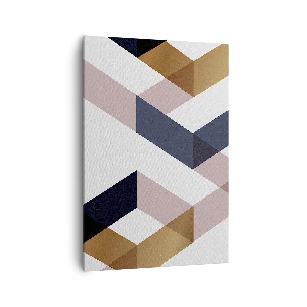 Cuadro sobre lienzo - Impresión de Imagen - Patrones geométricos en tonos dorados y azul marino. - 70x100cm - Rectas y ángulos - Decoración de pared moderna para salón y dormitorio ARTTOR