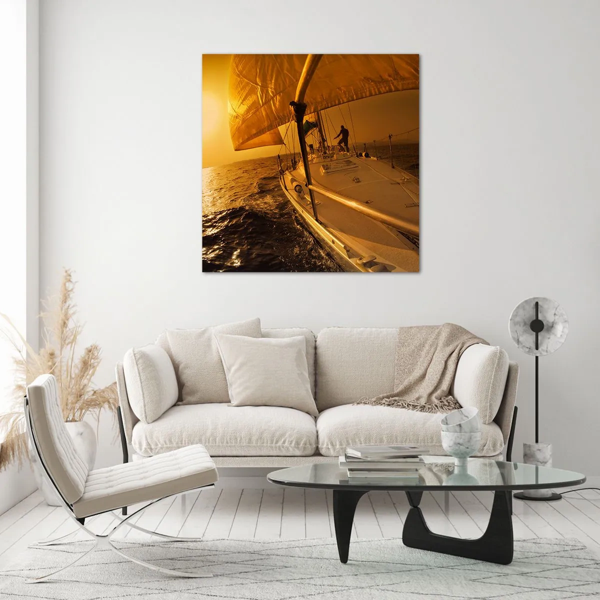 Cuadro sobre vidrio - Impresiones sobre Vidrio - Atardecer dorado tras un día multicolor - 30x30 cm