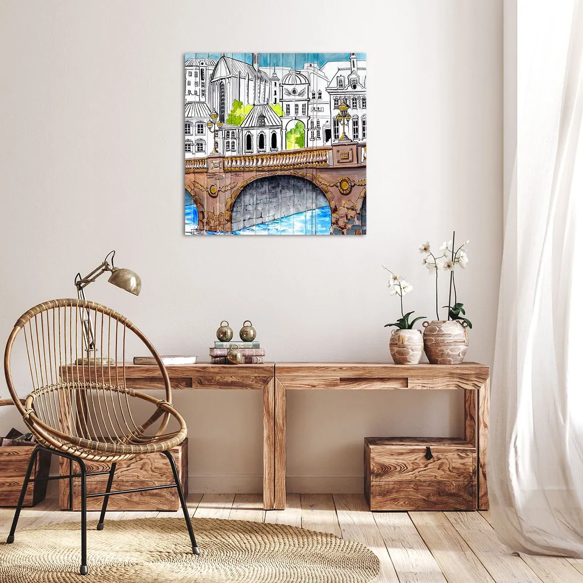 Cuadro sobre lienzo - Impresión de Imagen - Una ciudad de dibujo - 40x40 cm