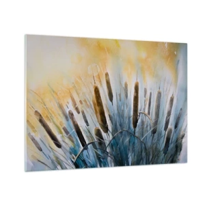 Cuadro sobre vidrio - Impresiones sobre Vidrio - espadañas pintadas contra un cielo soleado - 70x50cm - El frío del agua, el calor del sol - Decoración de pared moderna para salón y dormitorio ARTTOR