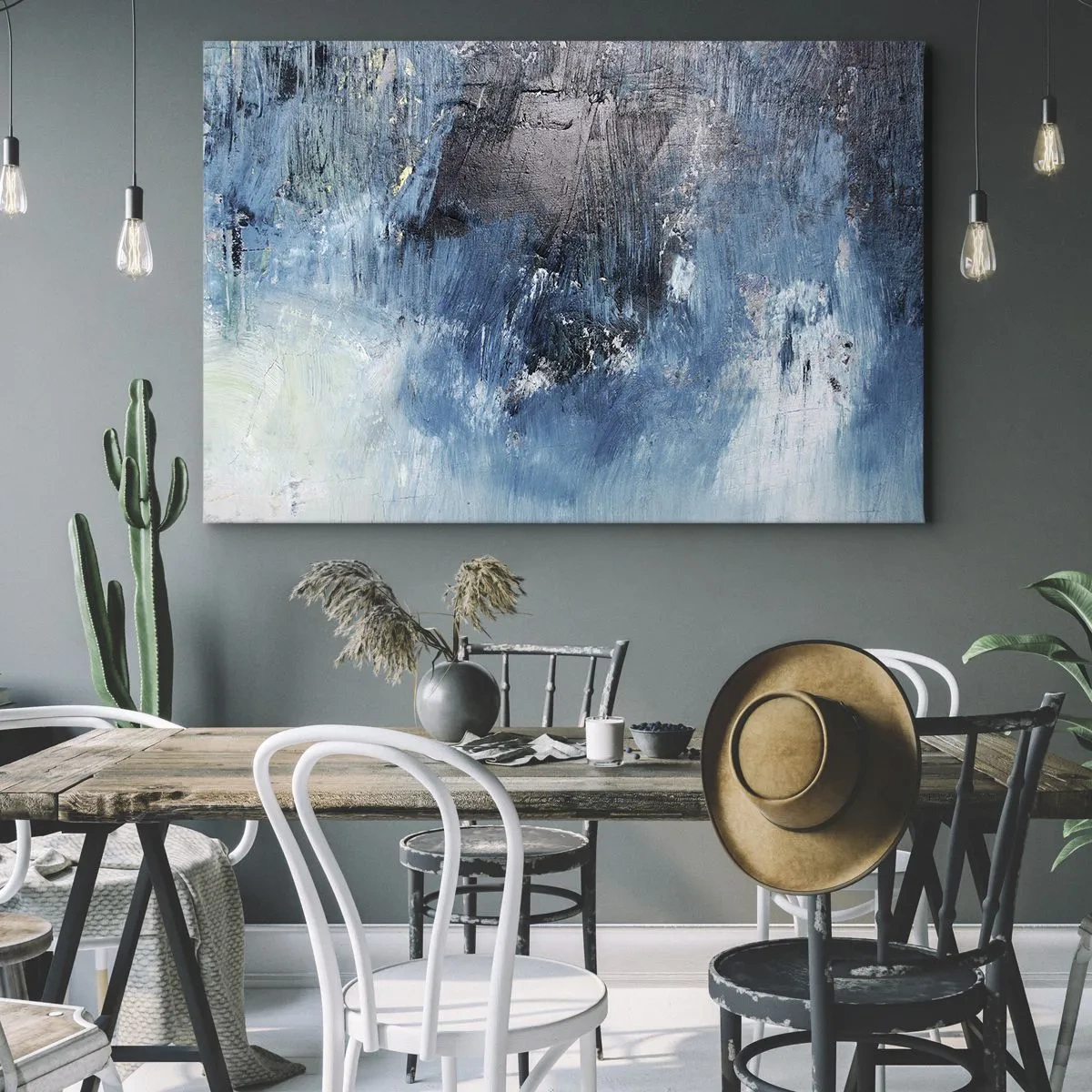 Cuadro sobre lienzo - Impresión de Imagen - Pinceladas abstractas en tonos azules - 70x50cm - Rapsodia celeste - Decoración de pared moderna para salón y dormitorio ARTTOR