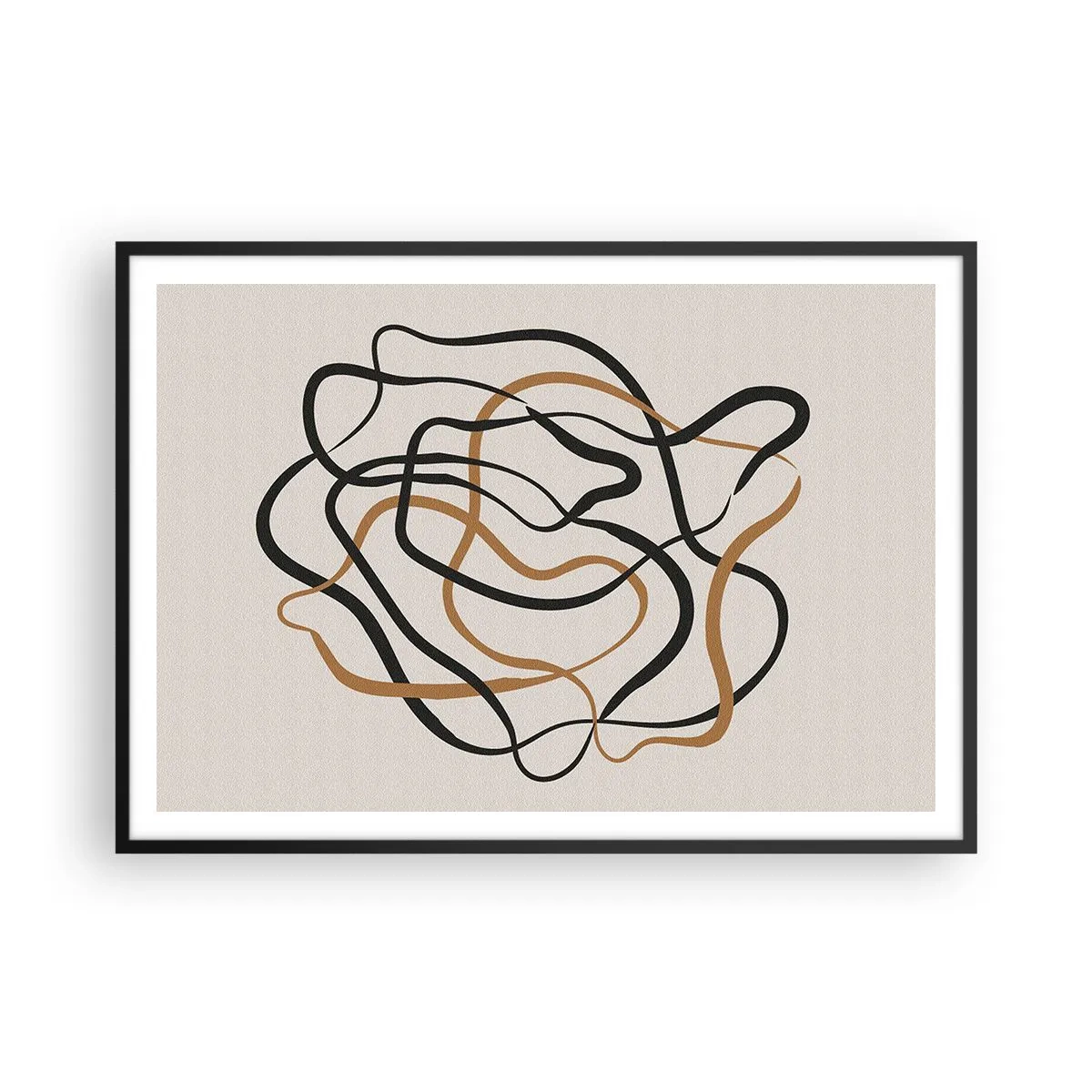 Póster en marco negro - Líneas enredadas en negro y dorado sobre un fondo claro. - 100x70cm - Todo ha salido mal - Decoración de pared moderna para salón y dormitorio ARTTOR