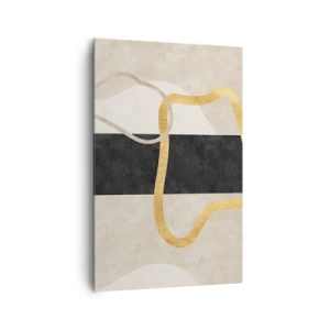 Cuadro sobre lienzo - Impresión de Imagen - Un diseño minimalista con formas en bucle en dorado y negro. - 80x120cm - Formas en bucle - Decoración de pared moderna para salón y dormitorio ARTTOR