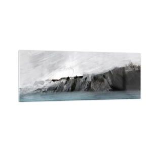 Cuadro sobre vidrio - Impresiones sobre Vidrio - Paisaje abstracto con agua y una orilla rocosa - 140x50cm - Agua - tierra: un choque de elementos - Decoración de pared moderna para salón y dormitorio ARTTOR