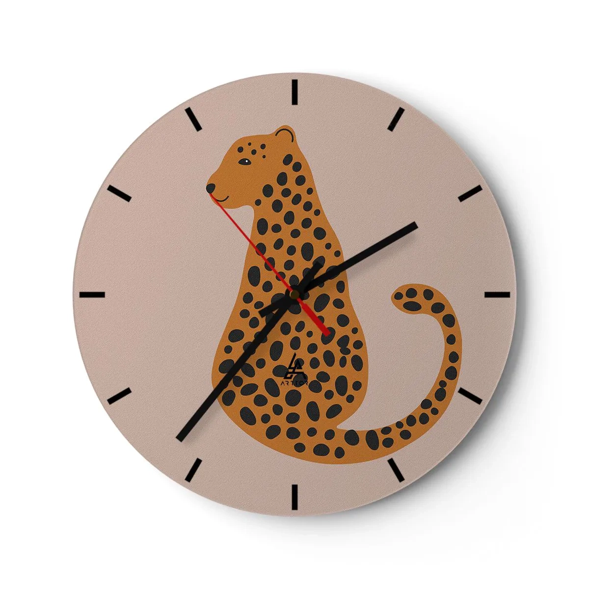 Reloj de pared - Reloj de vidrio - Pantera estilizada sobre fondo beige - 30x30cm - El estampado de leopardo está de moda - Decoración de pared moderna para salón, cocina y dormitorio ARTTOR