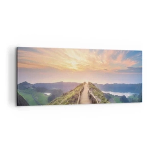 Cuadro sobre lienzo - Impresión de Imagen - Un pintoresco sendero en una colina con vista al atardecer. - 120x50cm - Cerca del cielo - Decoración de pared moderna para salón y dormitorio ARTTOR