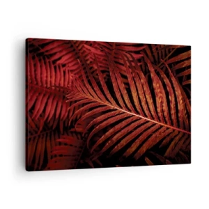 Cuadro sobre lienzo - Impresión de Imagen - Primer plano de hojas tropicales rojas - 70x50cm - Las brasas de la vida - Decoración de pared moderna para salón y dormitorio ARTTOR