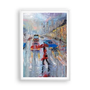Póster en marco blanco - Una tarde de lluvia en la ciudad - 70x100 cm