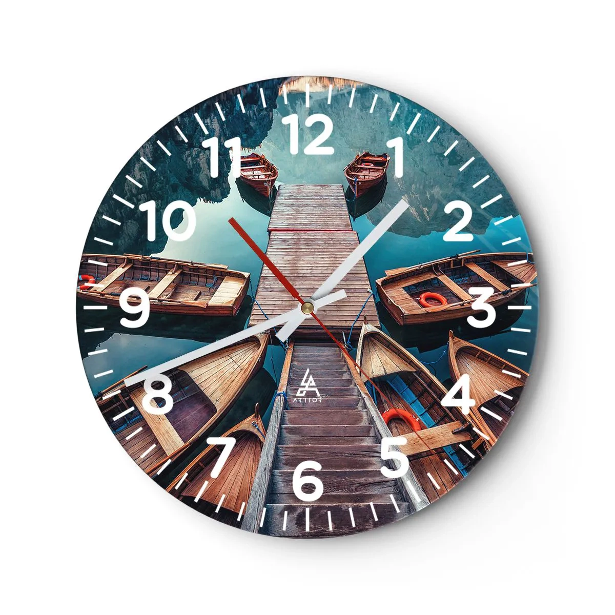 Reloj de pared - Reloj de vidrio - Esperando en el muelle - 30x30 cm