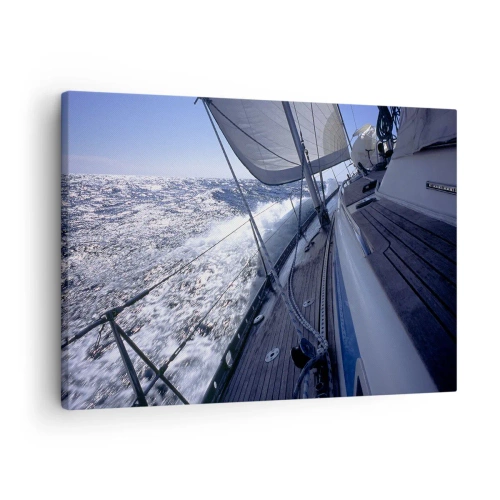 Cuadro sobre lienzo - Impresión de Imagen - Un velero en un mar tempestuoso con velas blancas y una cubierta de madera. - 70x50cm - Sé lo que es ser un pájaro - Decoración de pared moderna para salón y dormitorio ARTTOR