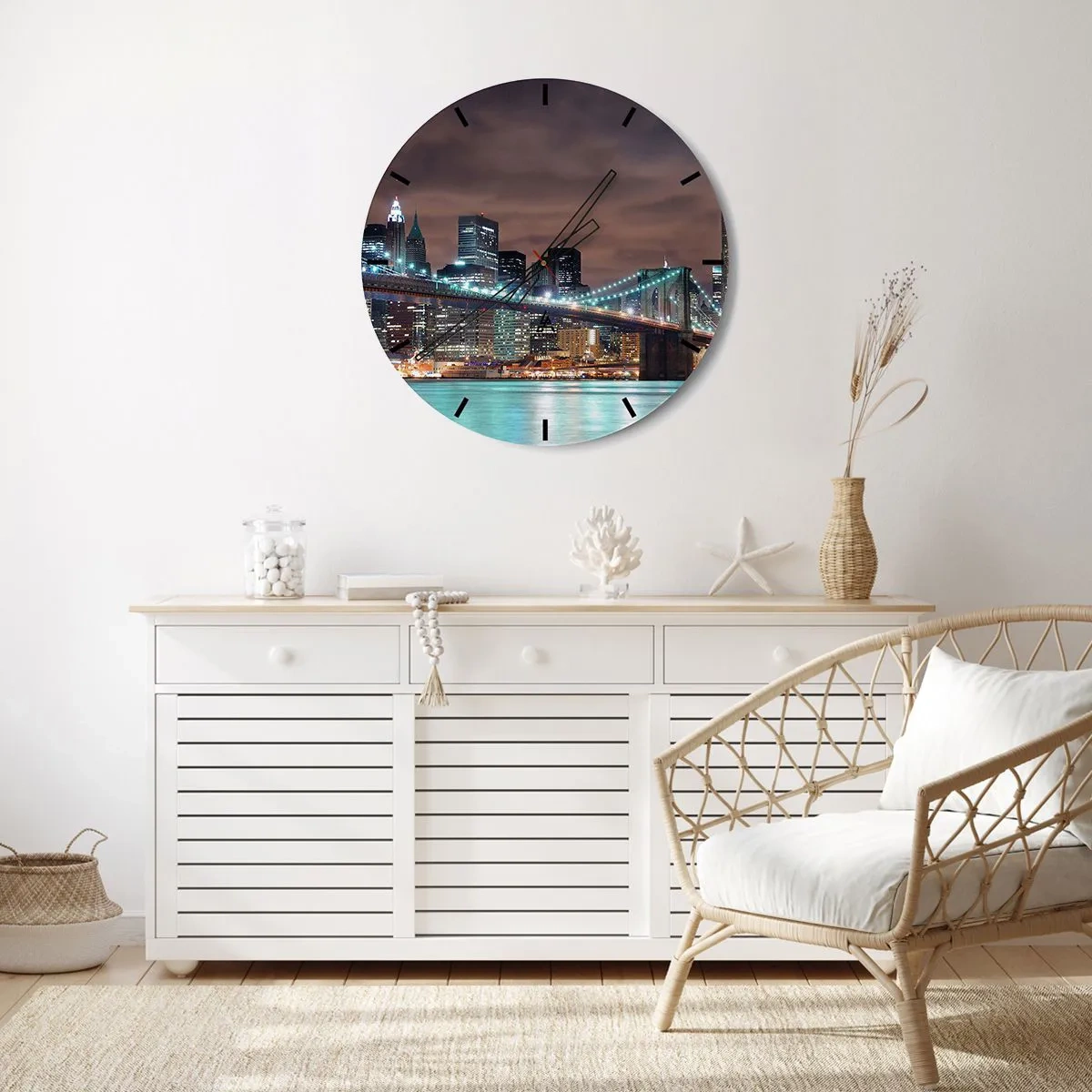 Reloj de pared - Reloj de vidrio - Las luces de la gran ciudad - 40x40 cm