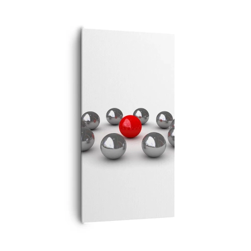 Cuadro sobre lienzo - Impresión de Imagen - Círculo en plata y rojo - 65x120 cm