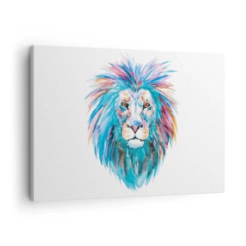 Cuadro sobre lienzo - Impresión de Imagen - Retrato en acuarela de un león en colores vivos. - 70x50cm - Aura electrizante - Decoración de pared moderna para salón y dormitorio ARTTOR