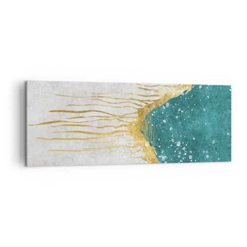 Cuadro sobre lienzo - Impresión de Imagen - Una composición abstracta en tonos dorados y turquesas. - 140x50cm - Marea dorada - Decoración de pared moderna para salón y dormitorio ARTTOR