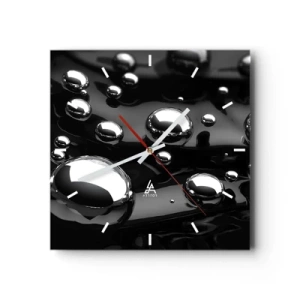 Reloj de pared - Reloj de vidrio - Gotas abstractas sobre una superficie negra - 30x30cm - De las negras profundidades - Decoración de pared moderna para salón y dormitorio ARTTOR
