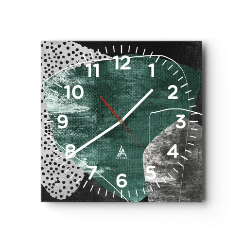 Reloj de pared - Reloj de vidrio - Abstracción colorista con un copo de oro - 40x40 cm