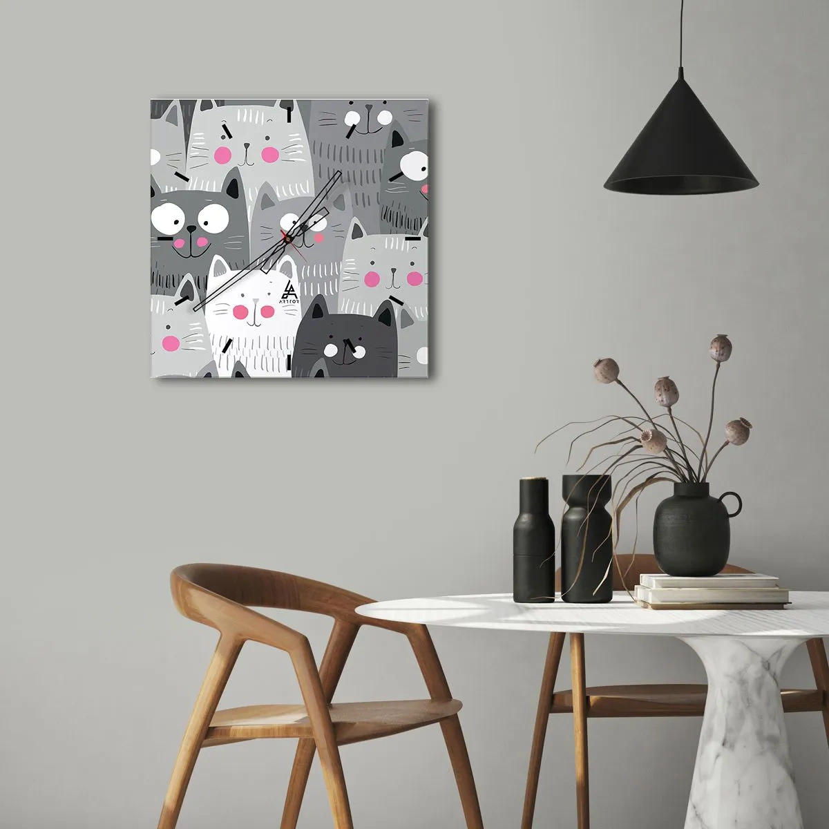 Reloj de pared - Reloj de vidrio - El mundo de los gatos - 40x40 cm