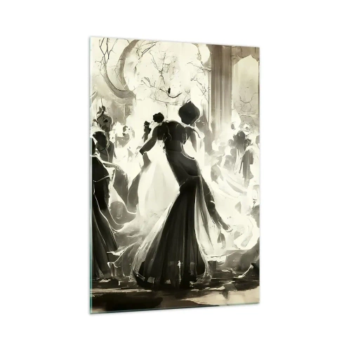 Cuadro sobre vidrio - Impresiones sobre Vidrio - Balón de estilo retro en blanco y negro. - 70x100cm - Gran mascarada - Decoración de pared moderna para salón y dormitorio ARTTOR