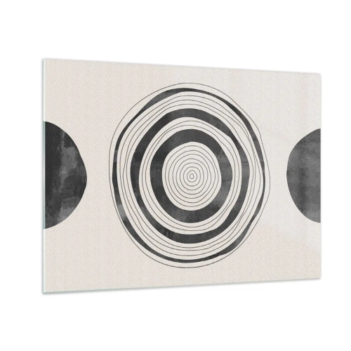 Cuadro sobre vidrio - Impresiones sobre Vidrio - Patrón abstracto en blanco y negro con círculos concéntricos. - 70x50cm - Lo importante es lo que hay entre medias - Decoración de pared moderna para salón y dormitorio ARTTOR