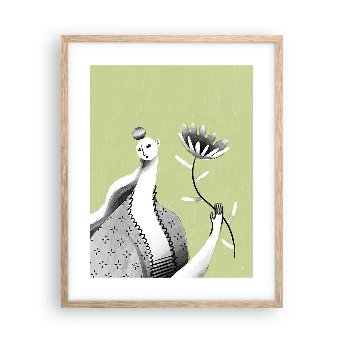 Póster en marco roble claro - Retrato modernista - sosteniendo una flor - 40x50 cm