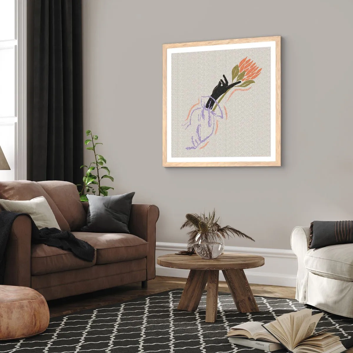 Póster en marco roble claro - Un toque fraternal - 40x40 cm