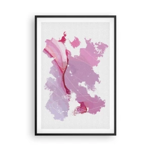 Póster en marco negro - Mapa de un mundo rosa - 61x91 cm