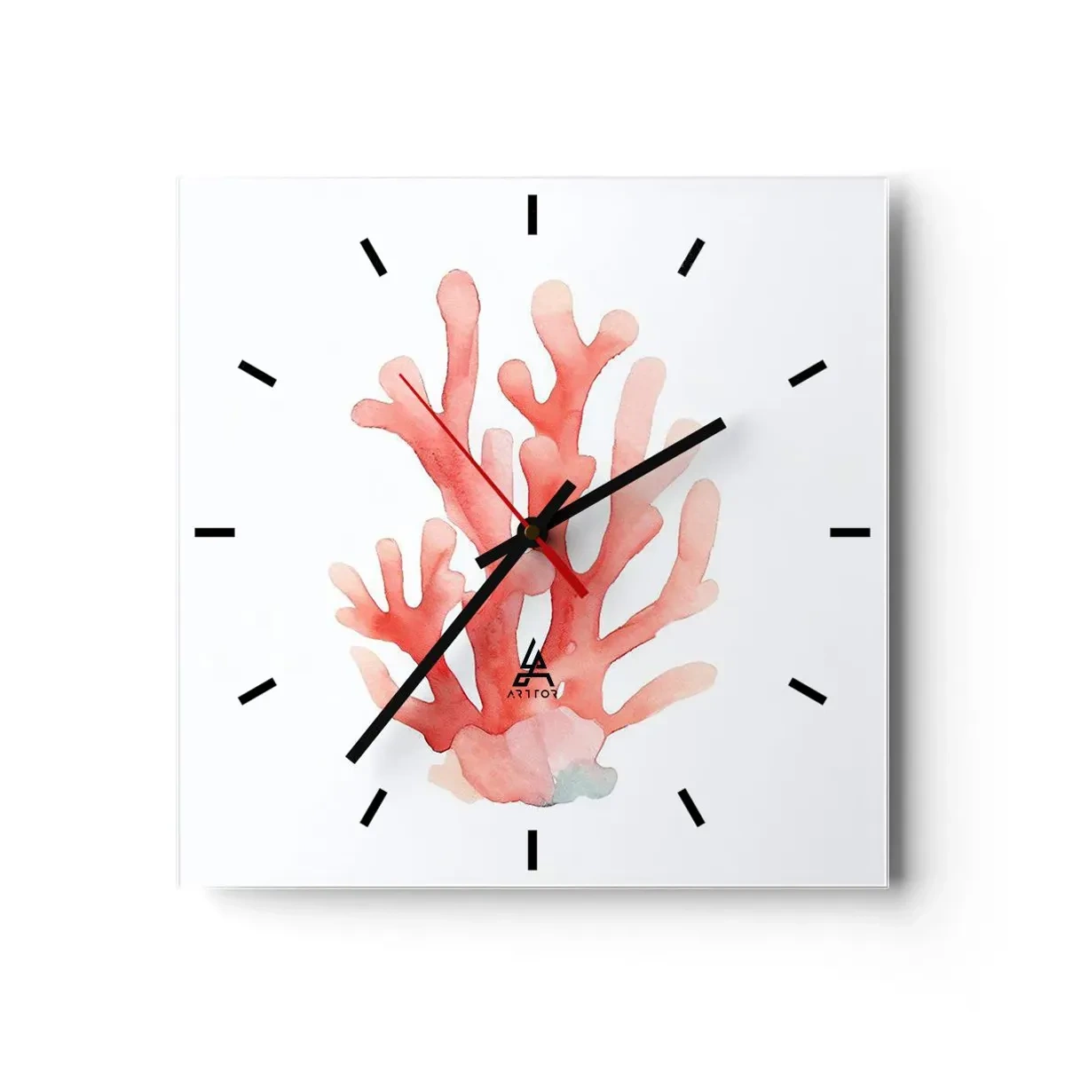 Reloj de pared - Reloj de vidrio - La hermosura del color coral - 40x40 cm