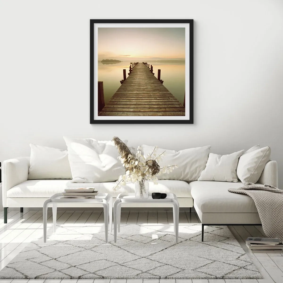 Póster en marco negro - Antes del amanecer, al amanecer, la luz - 30x30 cm