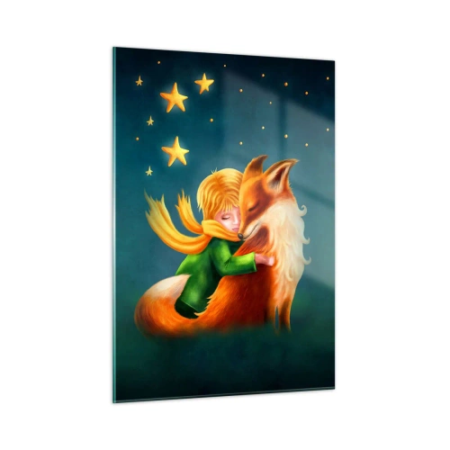 Cuadro sobre vidrio - Impresiones sobre Vidrio - El Principito abrazando a un zorro bajo un cielo estrellado - 50x70cm - El Principito - Decoración de pared moderna para salón y dormitorio ARTTOR