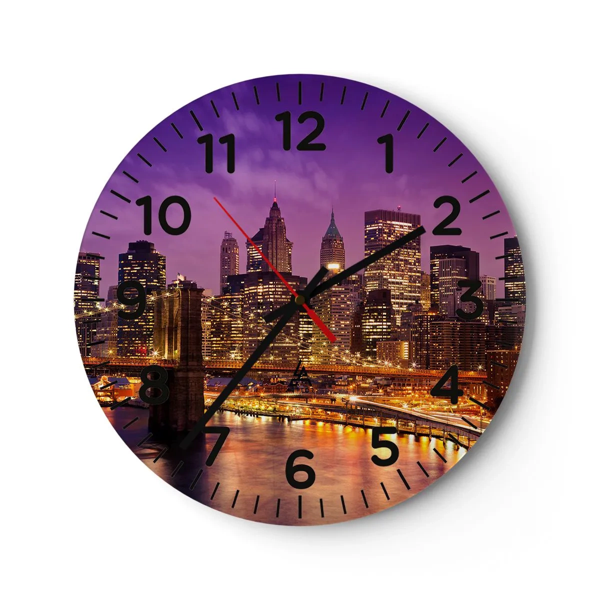 Reloj de pared - Reloj de vidrio - Manhattan púrpura y dorado - 40x40 cm