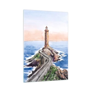 Cuadro sobre vidrio - Impresiones sobre Vidrio - Un faro en una costa rocosa - 70x100cm - Frente al mar - Decoración de pared moderna para salón y dormitorio ARTTOR