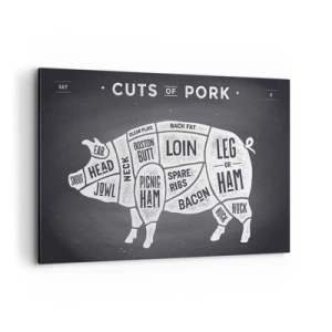 Cuadro sobre lienzo - Impresión de Imagen - Diagrama de cortes de carne de cerdo sobre fondo negro - 120x80cm - Manual del carnicero - Decoración de pared moderna para salón y dormitorio ARTTOR