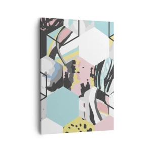 Cuadro sobre lienzo - Impresión de Imagen - Patrón hexagonal geométrico con detalles abstractos coloridos - 50x70cm - Hexágonos y cubos en seis colores - Decoración de pared moderna para salón y dormitorio ARTTOR